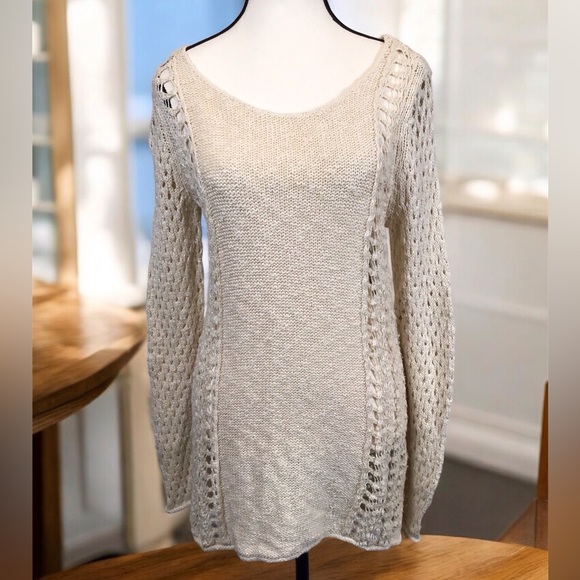 Lucky Brand Tops - Lucky Brand Womens Crochet Sweater Size S Open Knit Fairy Coquette Ivory Boho